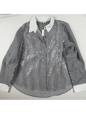 Sam Edelman Women's Astrid High Tide Striped Sequin Button-Up Shirt